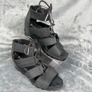 Sorel Womens NL3224-010 Black Leather Laceup Wedge Gladiator Sandals US 10 EU 41